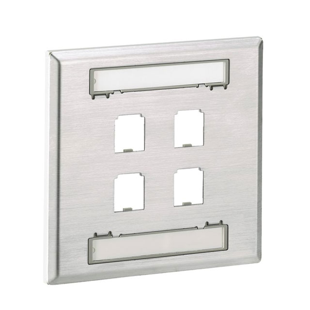 FACEPLATE, 4 PORT, DOUBLE GANG,