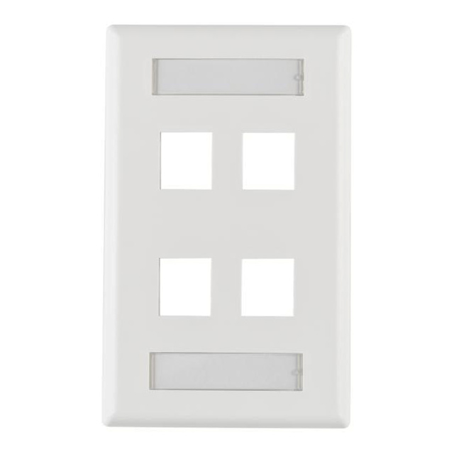 FACEPLATE SNGL GANG 4PORT WHITE